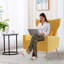 Fauteuil à oreilles moderne en velours avec coussin, pieds en métal doré-1816024465