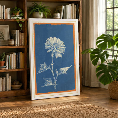 Daisy in Blueprint Botanical - Wrapped Canvas