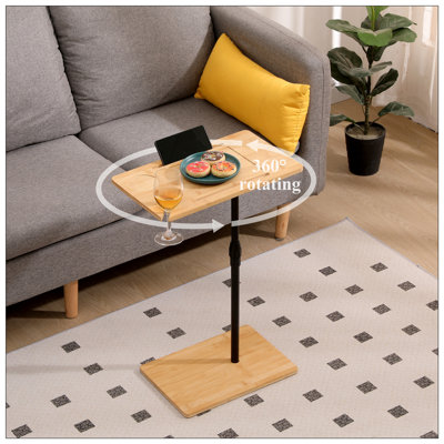 Height Adjustable Bamboo Couch Table, 2-Tier C-Shaped End Table with Slots