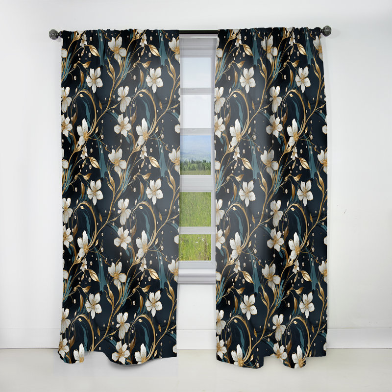 Rich Emerald and Gold Floral Marble Motif - Rideau obscurcissant en marbre abstrait - 1 panneaux, L 52 po x L 120 po