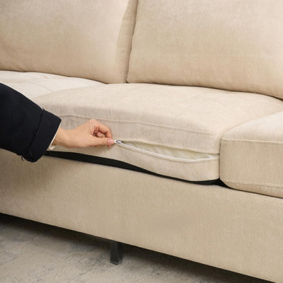 Canapé surdimensionné 3 places de 226 cm (89 pouces) - Revêtement en chenille - Accoudoirs larges, appuie-tête et coussins amovibles, poches de rangement latérales - Canapé moderne et confortable pour salon ou chambre, gris pâle