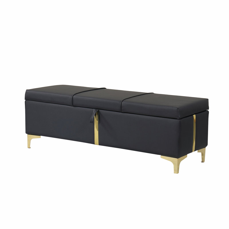 Queen Size Upholstered Platform Bed with Storage Ottoman, Black