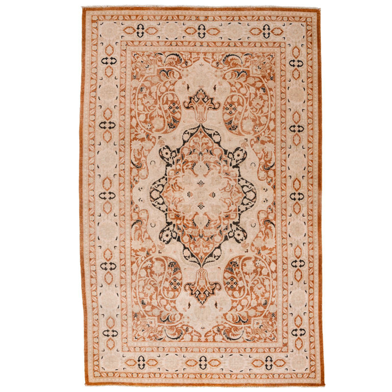 Tapis beige unique de style années 1990 de 4 pi 6 po x 7 pi 2 po