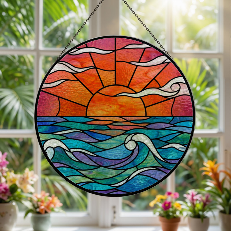 Panneau de vitrail en verre coloré 7,8 po H, H 7,8 po x l 7,8 po