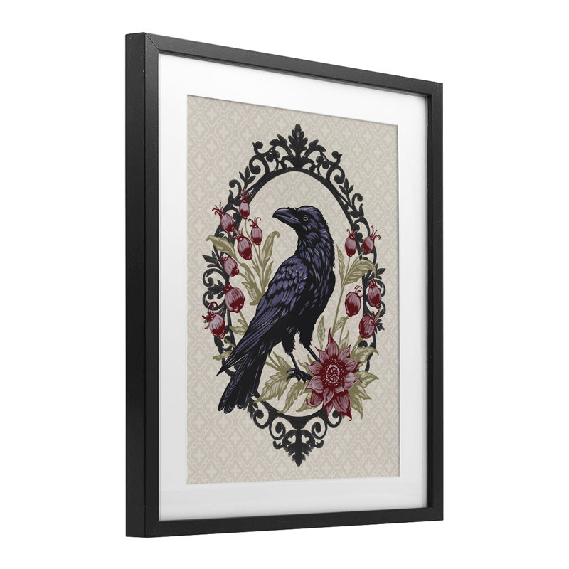 «Never More Ornate Raven», reproduction sous verre encadrée, design par Radhika Modi, Cadre noir minuit, H 16 po x l 13 po