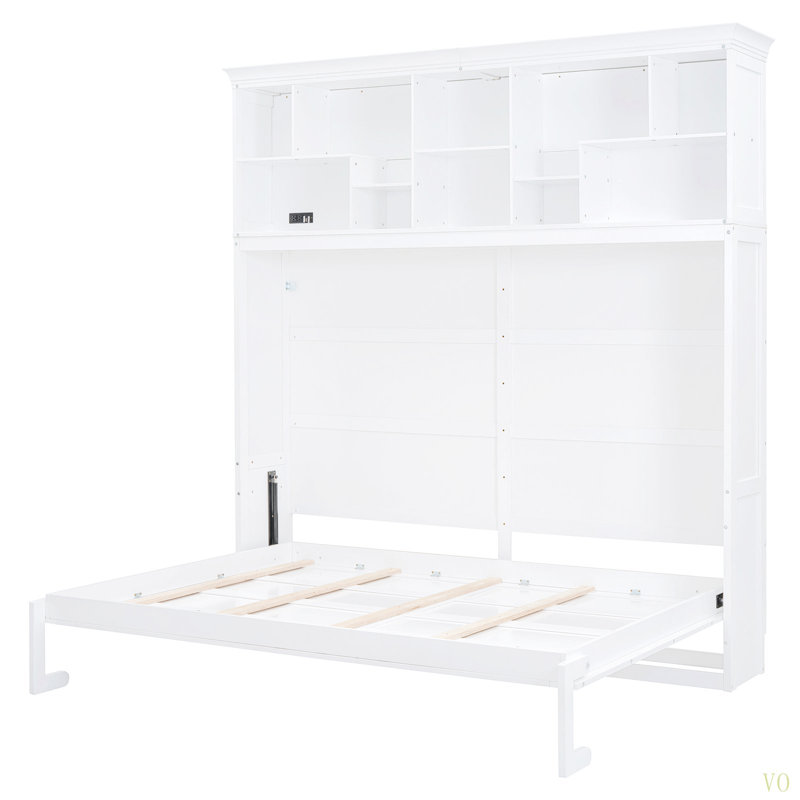 Grand lit escamotable mural avec tablettes supérieures et USB