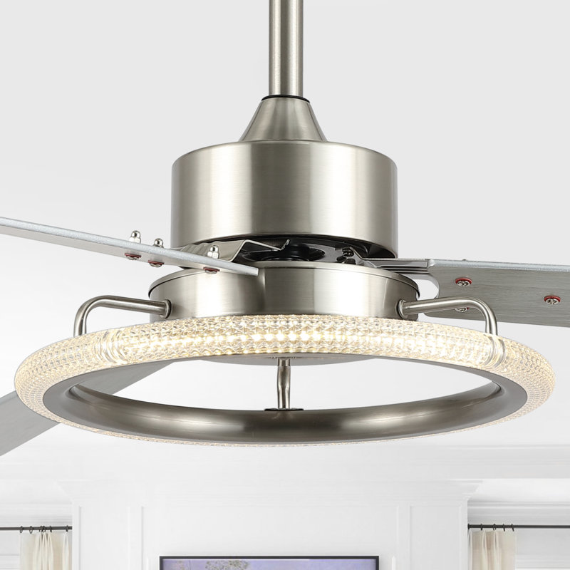 Ventilateur de plafond 52 po à 3 pales en cristal DEL avec télécommande et ensemble d'éclairage inclus Kolarik, Argent