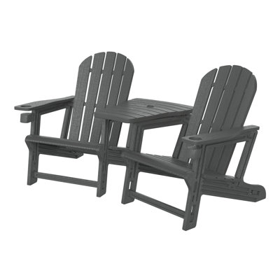 Outdoor Poly Adirondack Chair Set With Connecting Tray & Cup Holder