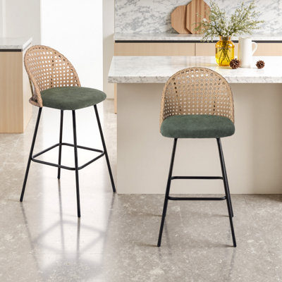 Upholstered Rattan Back Counter & Bar Stool