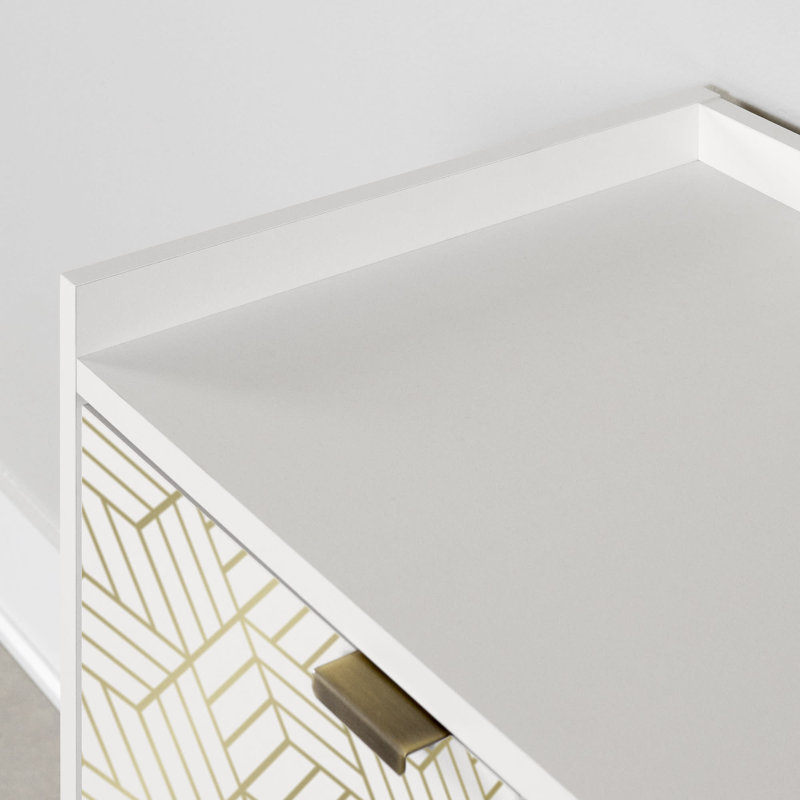White and Gold Mid-Century Modern 2-Door Storage Cabinet