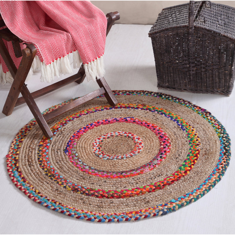 Littoral Striped Jute / Sisal Hand Woven Area Rug, Round 120cm