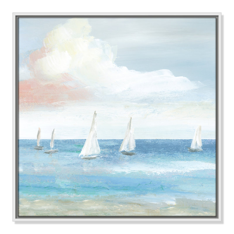 Beach Sail Bliss by Nan - Floater Frame Print on Canvas, 17.5" H x 17.5" W x 2" D, White