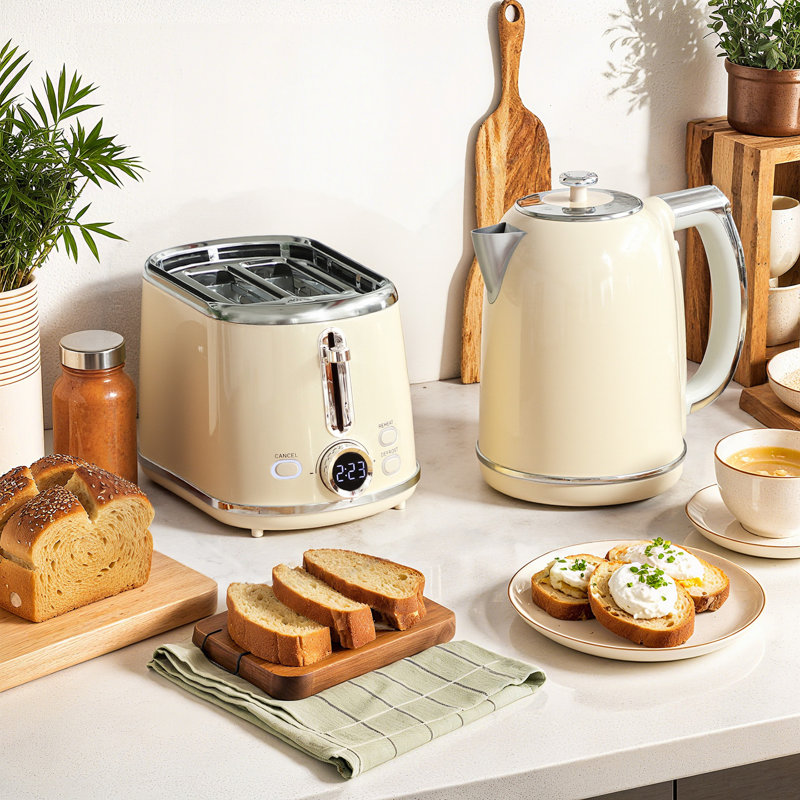 Kettle and Toaster Set, Cream/Silver
