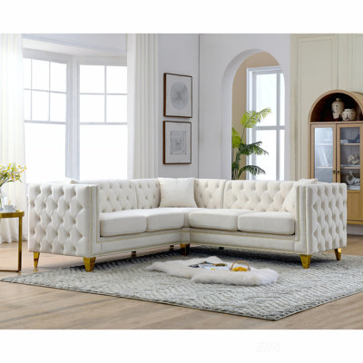 Canapé modulaire en L de 82,2 pouces en velours, canapé confortable à 5 places avec 3 coussins pour des espaces de vie élégants