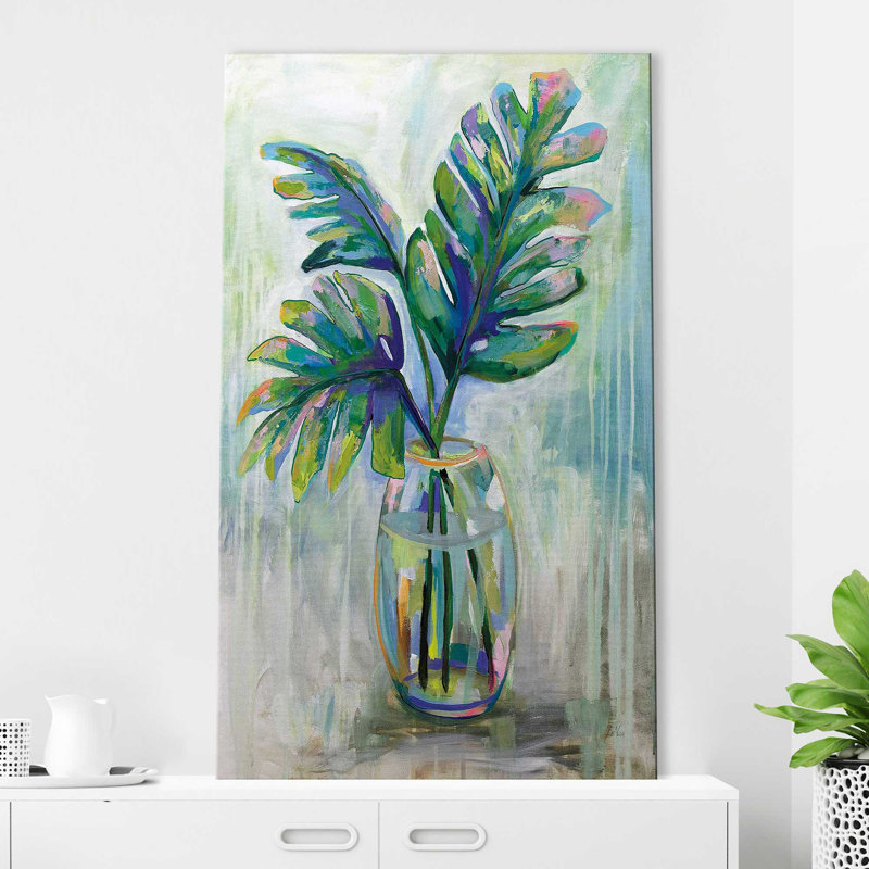 Feuilles de palmier II - Peinture, Toile tendue, H 60 po x l 36 po x P 1,5 po