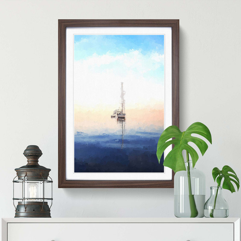 Lone Sailboat in Abstract - Picture Frame Graphic Art Print, Walnut, 76cm H x 50cm W x 2cm D