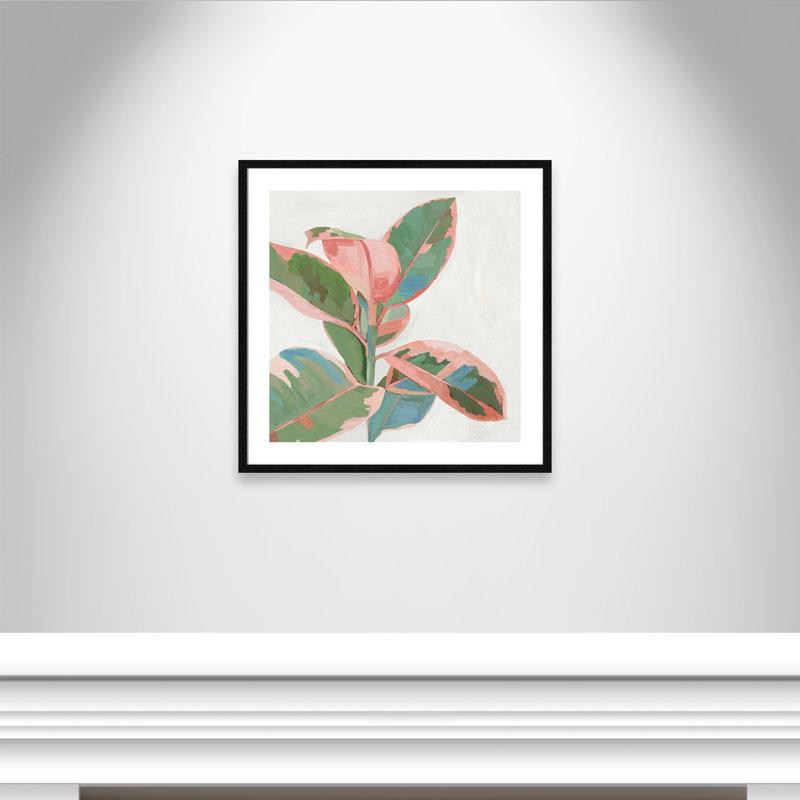 Ficus rose I - reproduction d'art, H 28,75 po x l 28,75 po x P 0,75 po, Papier avec cadre en bois noir