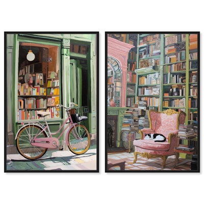 «Stop At The Bookstore», ensemble de décorations murales sur toile par Art Remedy, cadre noir, 20 x 30