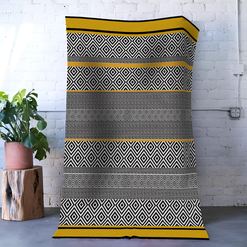 Tapis décoratif gris à motif géométrique moderne, Rectangle 3 pi 11,24 po x 5 pi 10,87 po