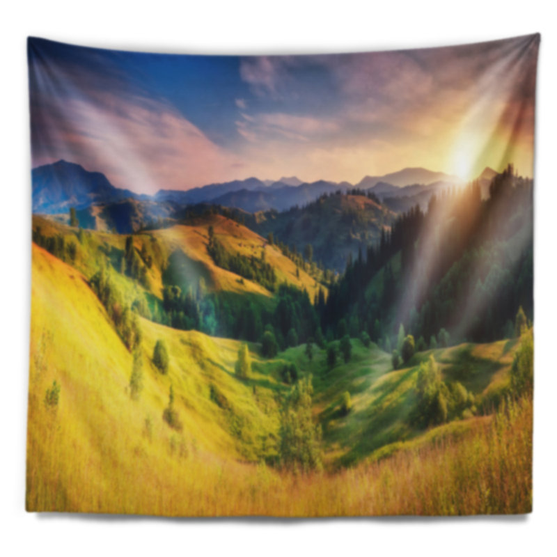 Tapisserie «Landscape Green Hills Glowing By Sunlight», H 32 po x l 39 po