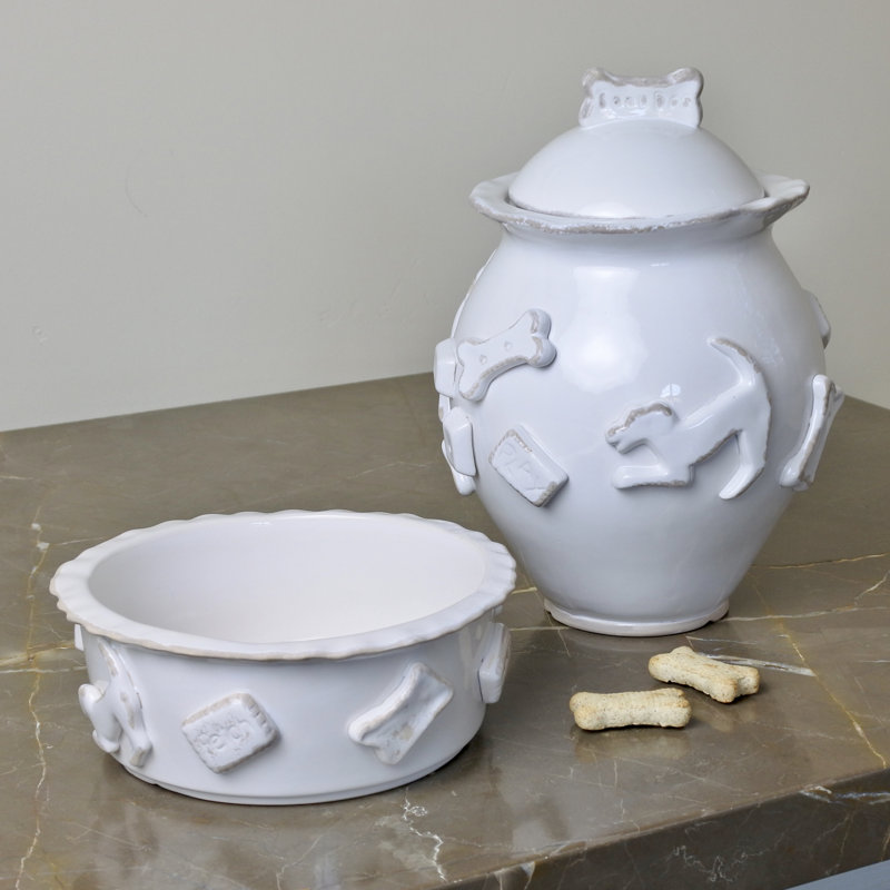 Dog Pet Treat Jar, French White