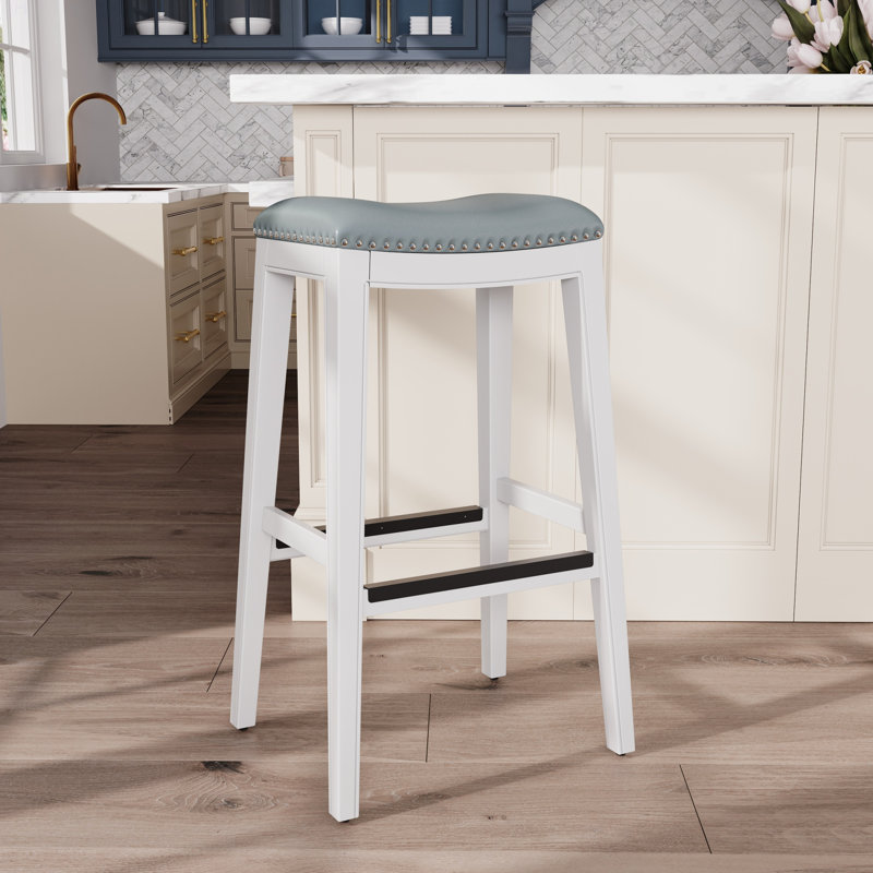 Tabouret de bar 30 po pour salle à manger, Blanc, Gris clair