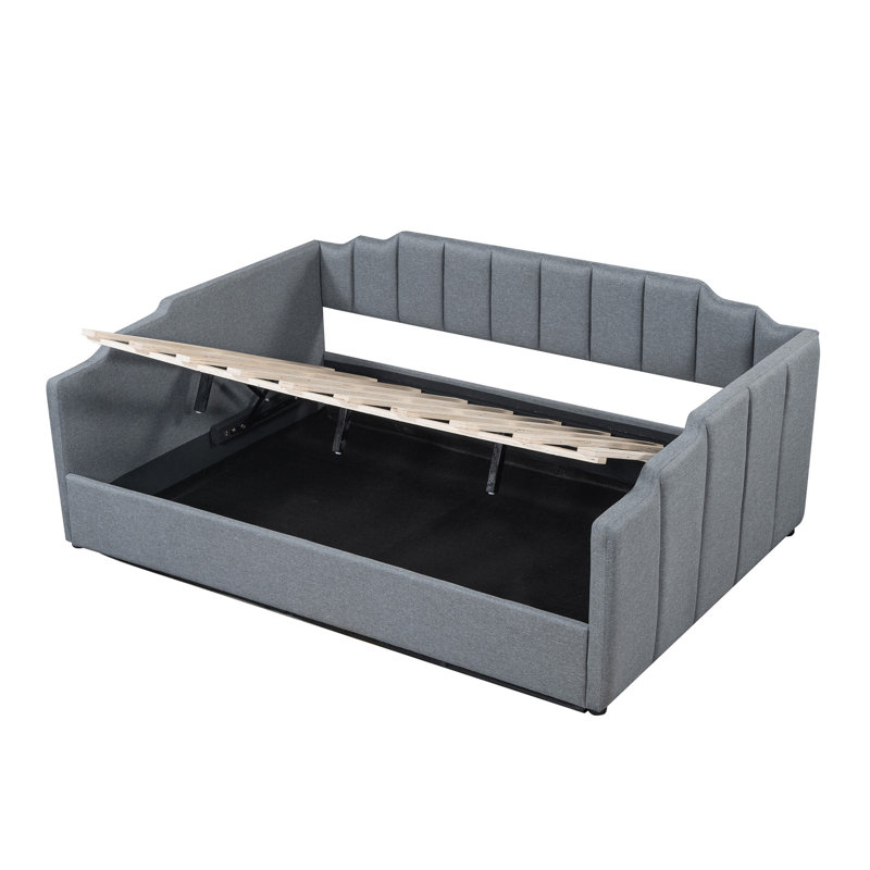 Upholstered Daybed with Underneath Storage, Gray, Full/Double