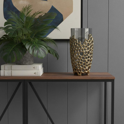 Vase de table 15 "en aluminium et verre noir et doré
