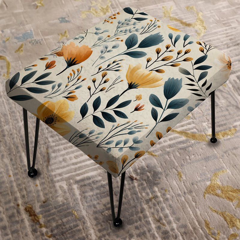 Yellow Antique Floral Garden Meadow - Botanical Rectangle Ottoman