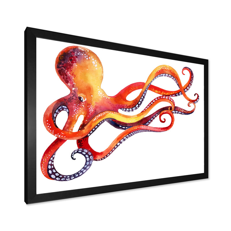 Orange Octopus " Orange Octopus ", Black Picture Frame, 36" H x 24" W x 1" D