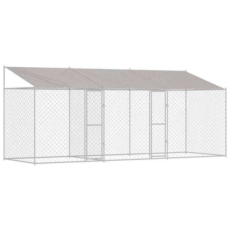 Cage à chien avec toit vidaXL argenté 236,22 po x 78,74 po x 100,8 po, 19,69 x 6,56 x 8,40 pi, 2 Portes