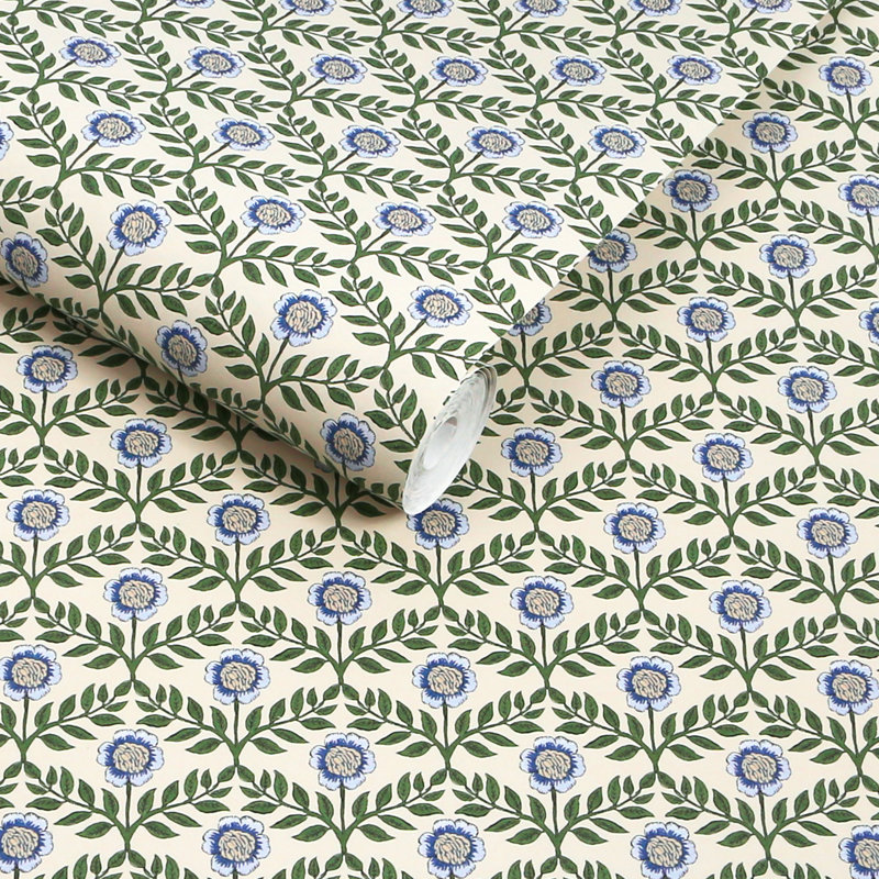 Joules Stately Floral Green/Blue Wallpaper