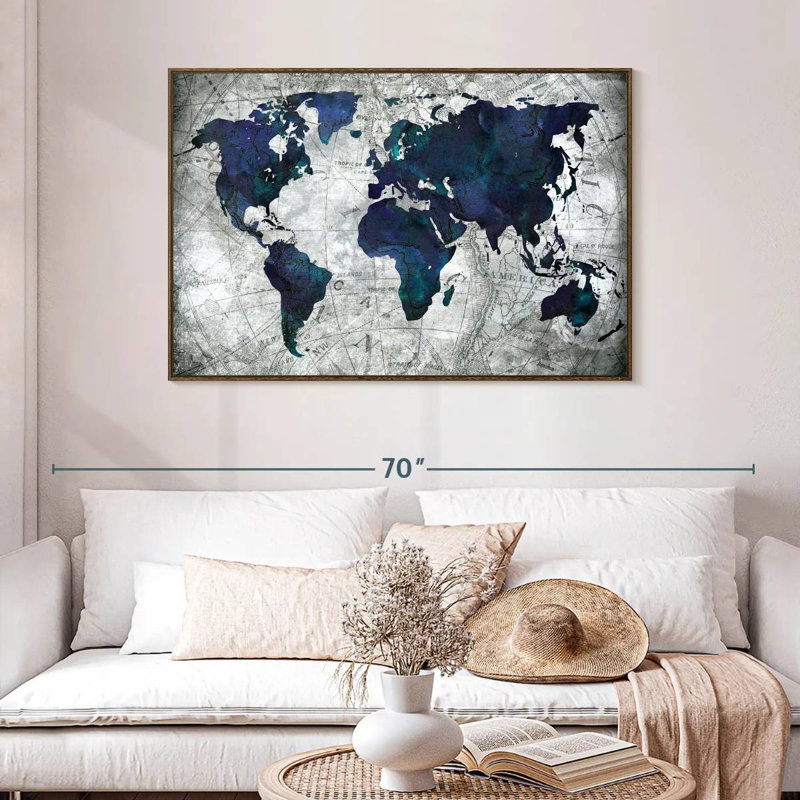 World Map, 46" X 31", Floating Frame Walnut