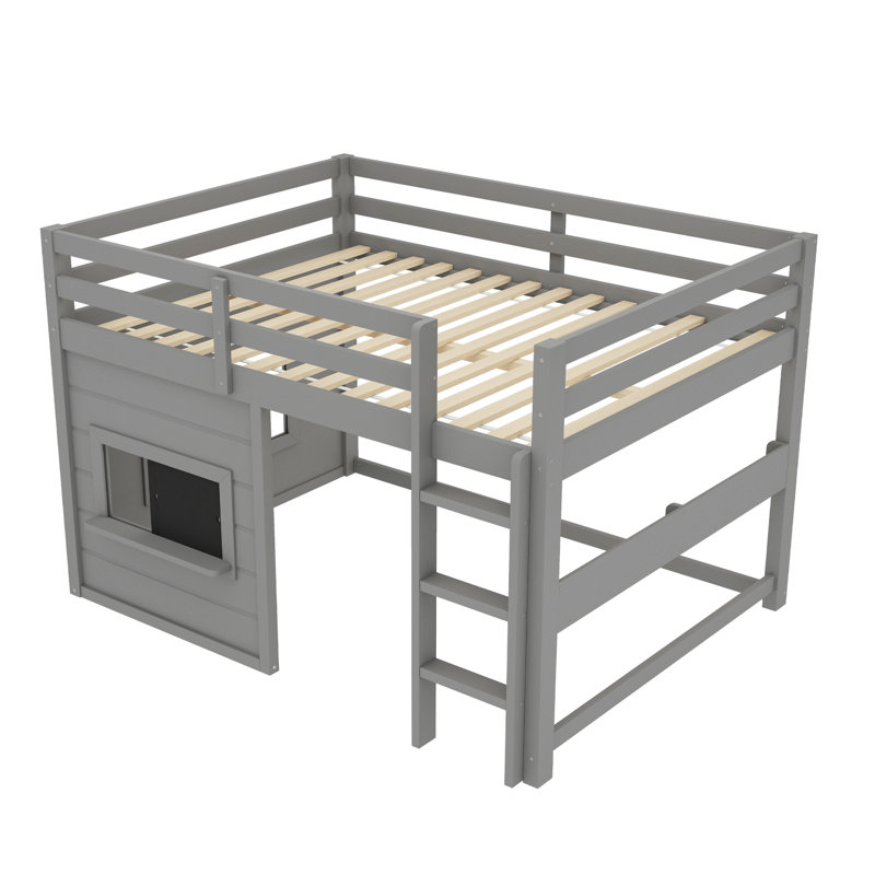 Lit mezzanine pour enfants avec tableau coulissant, gris, Double