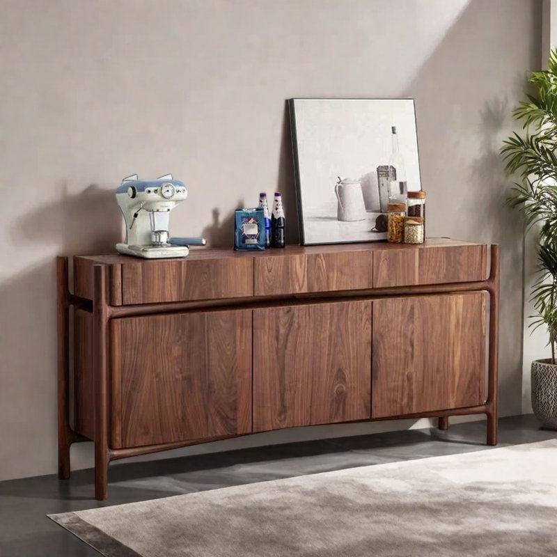 Buffet simple couleur noyer, H 33,46 po x l 62,99 po x P 15,75 po