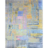 Silk Abstract Area Rug in Blue And Multi