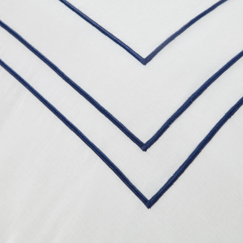 Raeford Nautica Alden Embroidered White Duvet Cover Set, Queen Duvet + 2 Standard Shams, Dark Blue