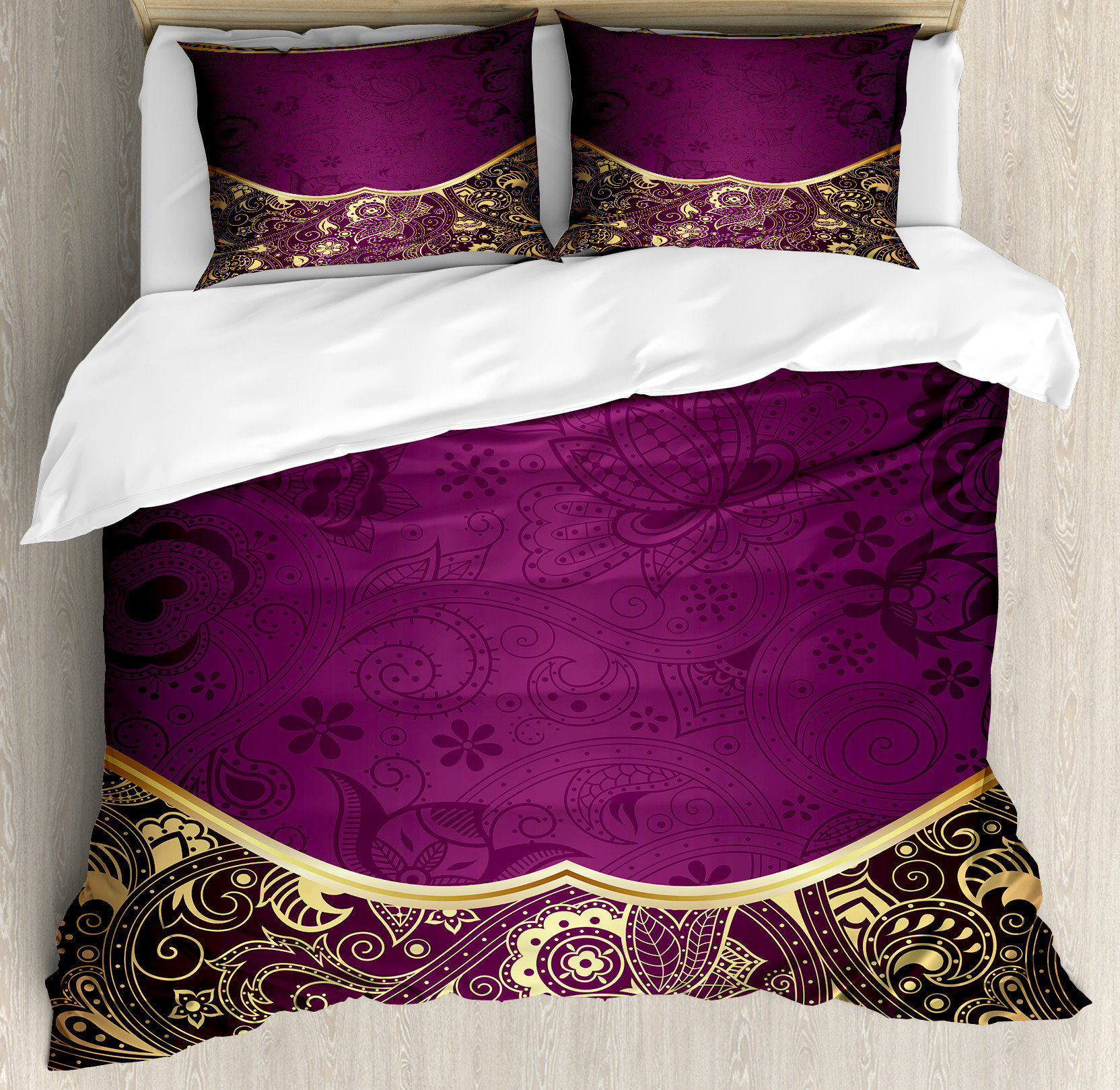 Yellow Fleur Floral Golden Orange Ivory Duvet Cover Set w/ Pillow Cases