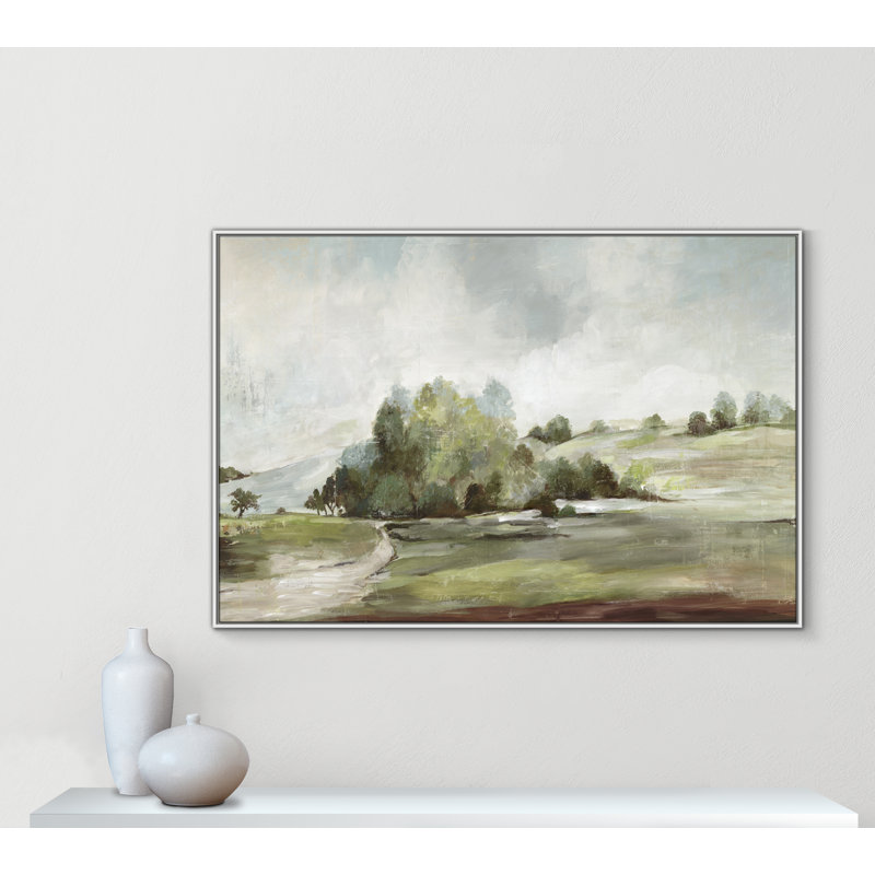 «Green Country Road» par Allison Pearce - reproduction encadrée sur toile, H 41,5 po x l 61,5 po, Blanc