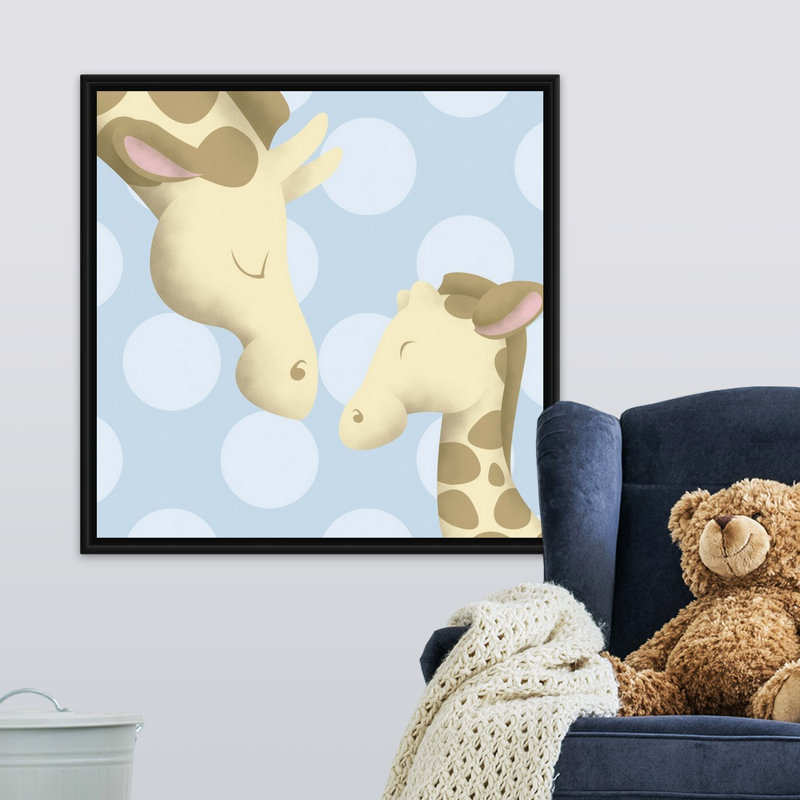 Giraffe maman et baby art Carrickfergus, H 30 po x l 30 po x P 1,75 po, Cadre pour toile flottant noir