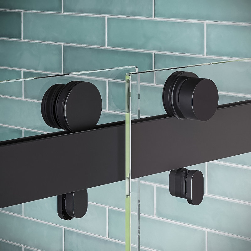 Tirso 48" x 76" Semi-Frameless Sliding Shower Door with CrystalTech Treated 5/16" Tempered Clear Glass Matte Black Hardware