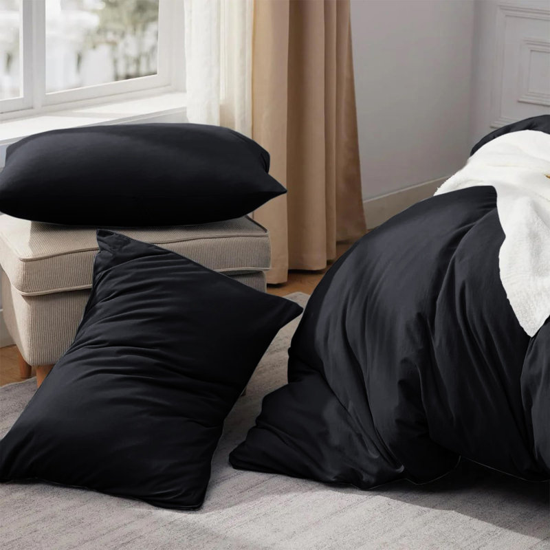 Luxury Microfiber Duvet Cover Set – Soft, Wrinkle-Free, Hotel-Quality Bedding With Pillowcases, Black