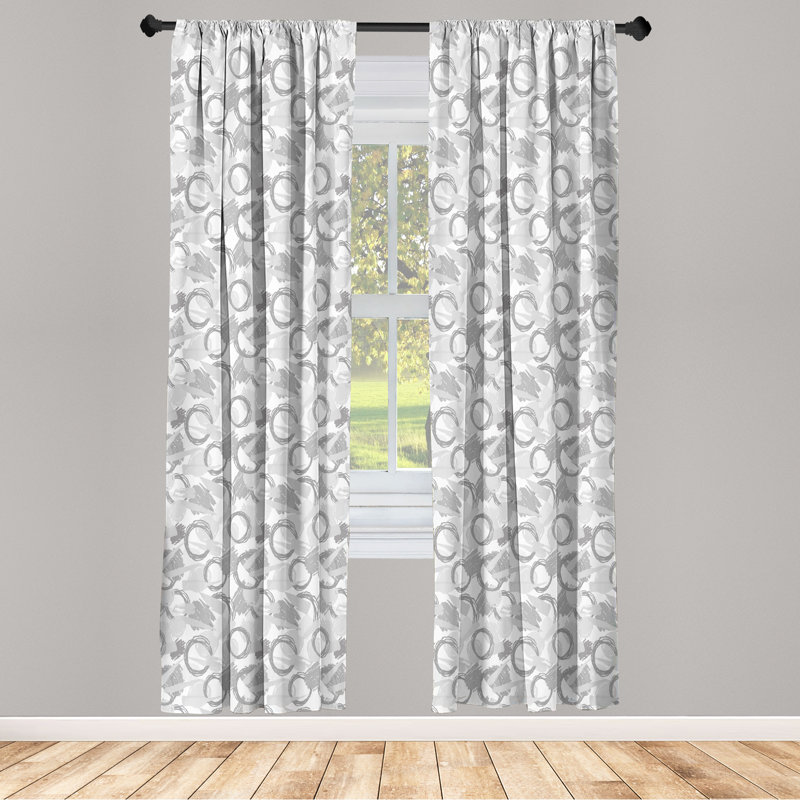 Ebern Designs Abstract Curtains, Geometric Sketchy Strokes, Pair of 28"x84", Pale Grey and White, L 28 po x L 84 po