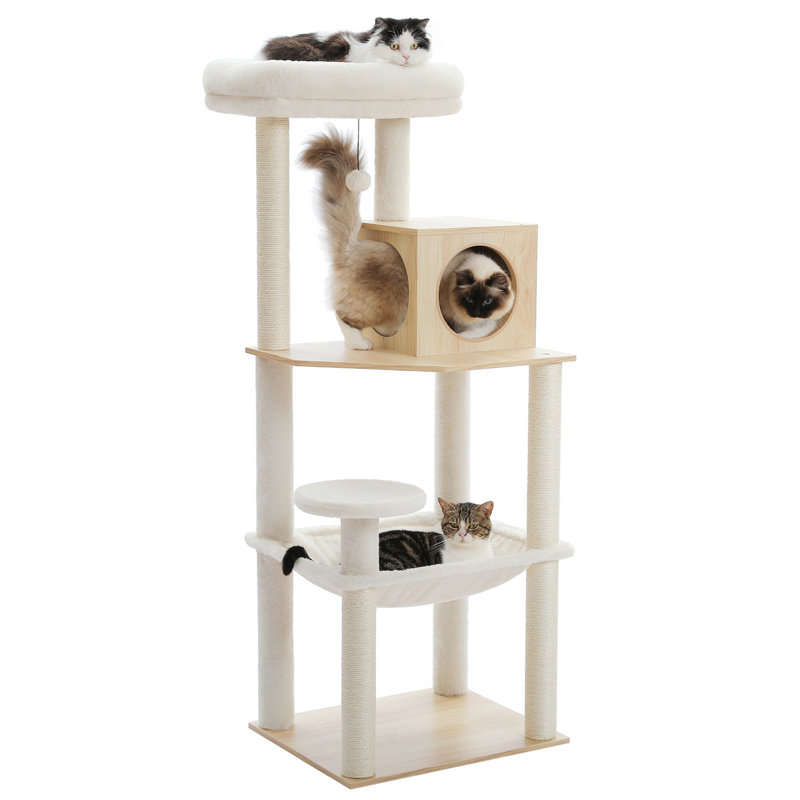 56.3-Inch Wooden Multi-Level Sisal Covered Large Cat Tree