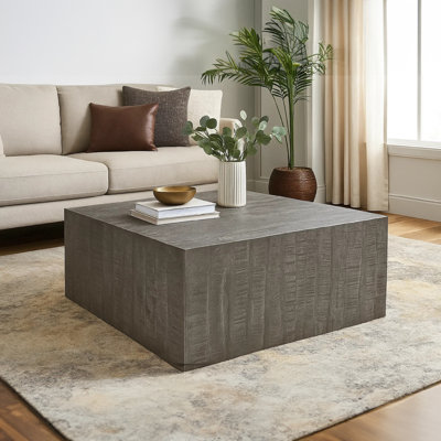 Dalkeith Coffee Table | 33 Inch Square Block Top | Sandblasted Gray Mango Wood