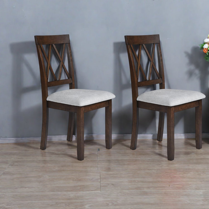 Chaises de salle à manger robustes, siège rembourré en bois d'hévéa, cuisine de style campagnard, Bois brun