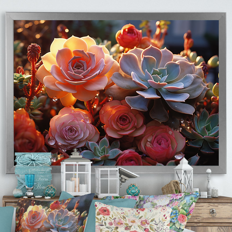 «Succulent Field Sunset», reproduction sur toile, Cadre photo argenté, H 12 po x l 20 po x P 1 po
