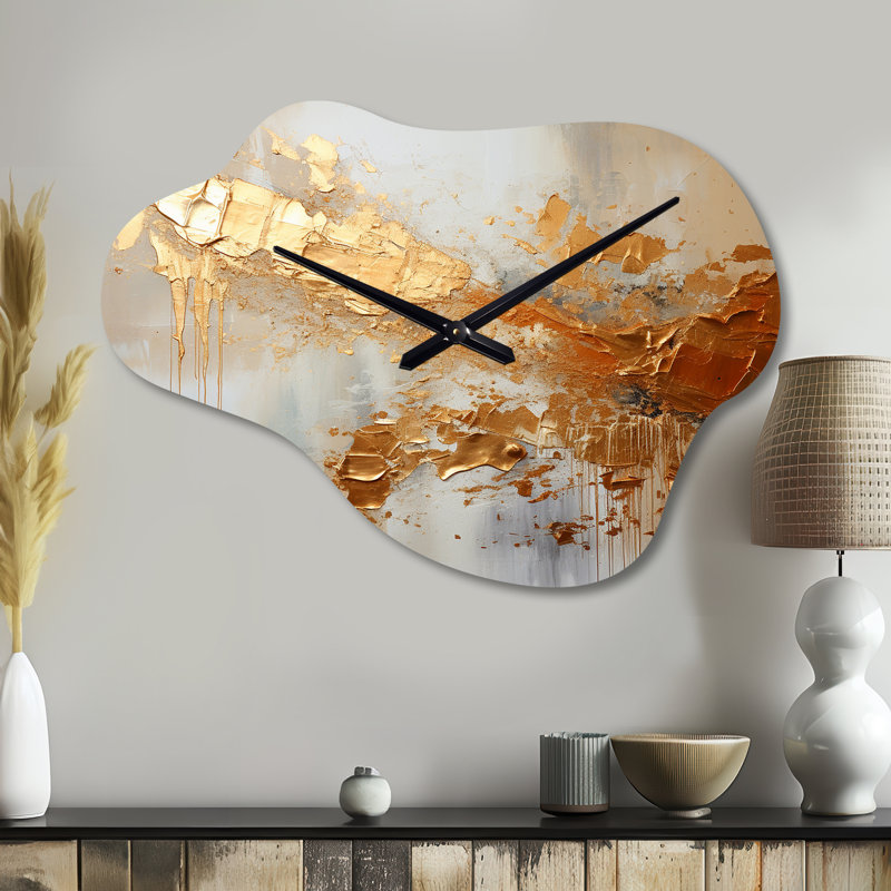 Golden Gleam II - Cloud Shape  Abstract Collages 3D Wall Clock, Large