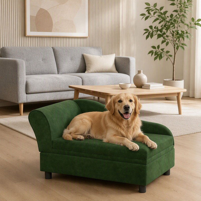 Sofa pour chien avec dossier, rangement et coussin, 29.9, Vert