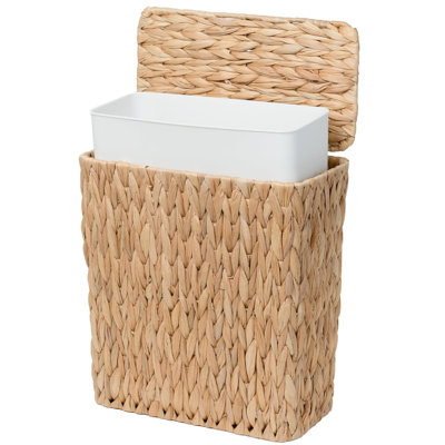 3‑Gallon Wicker Trash Can with Lid, Natural Water Hyacinth, Small Narrow Waste Basket with Removable Liner for Bathroom Bedroom Toilet